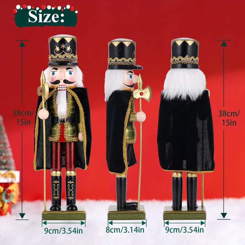 Tpudn Store 2 Pcs Wooden Christmas Decorations Nutcracker Soldier, 38CM Traditional Painted Nutcracker Figures,Festive Collectible Christmas Ornament Gift for Family Friends - Image 2
